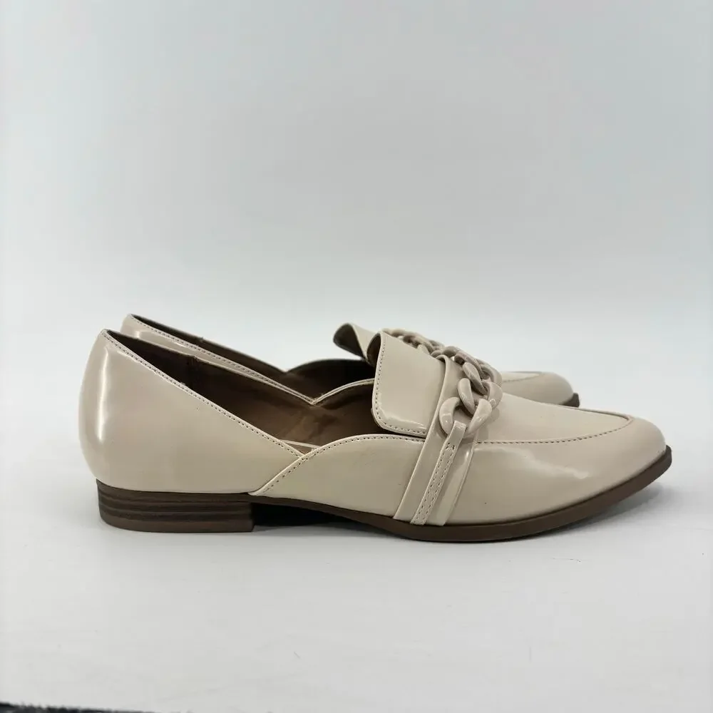 Lauren Conrad Demii Bone Loafers Women’s 8.5 Beige Patent Leather Flats - Picture 2 of 11